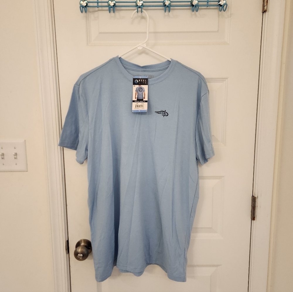 Mens Blue Short Sleeve T Shirt Reel Life Fishing NWT Size L #754